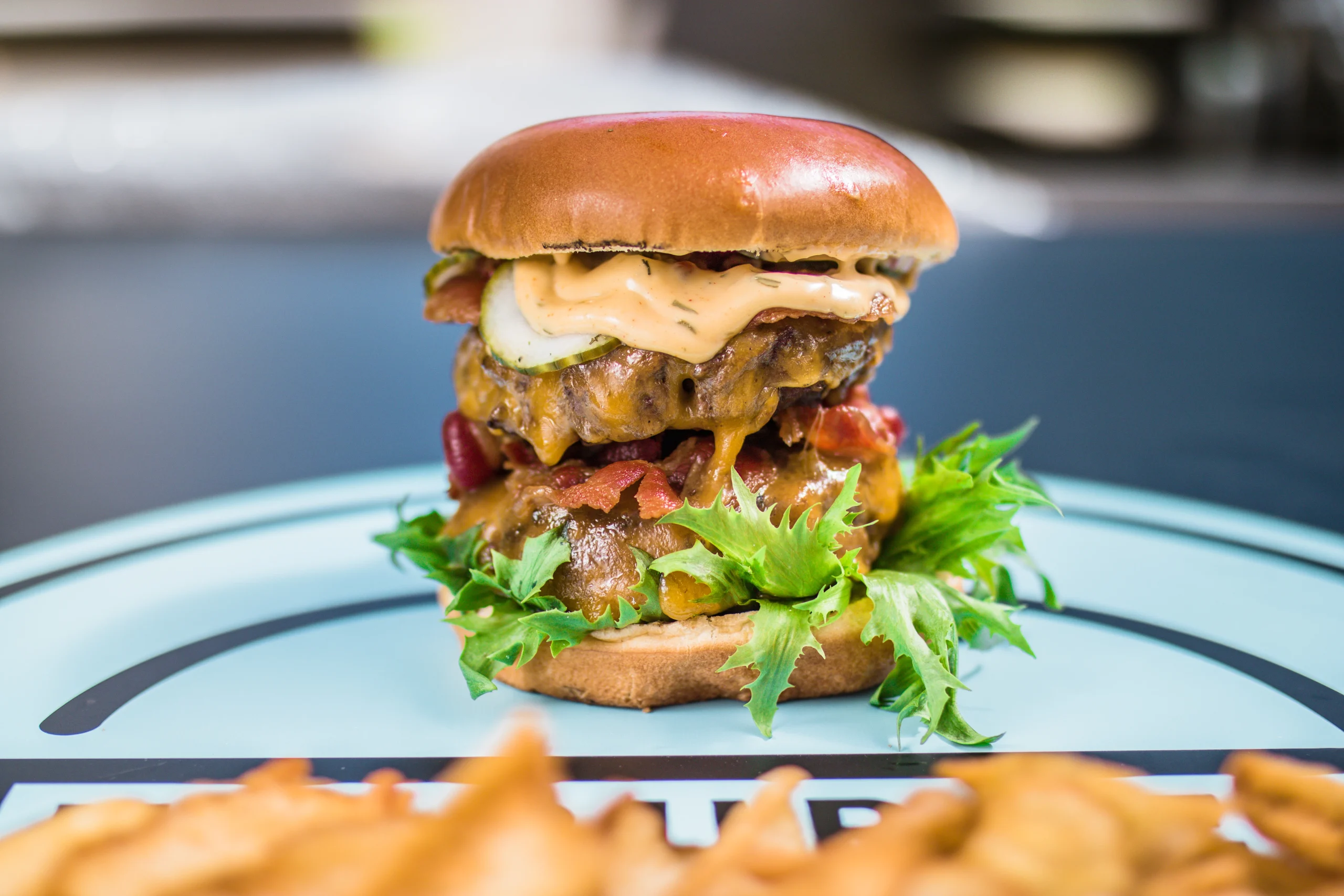 Illustration af burgere, sandwich og fritter fra Burger Foodtruck
